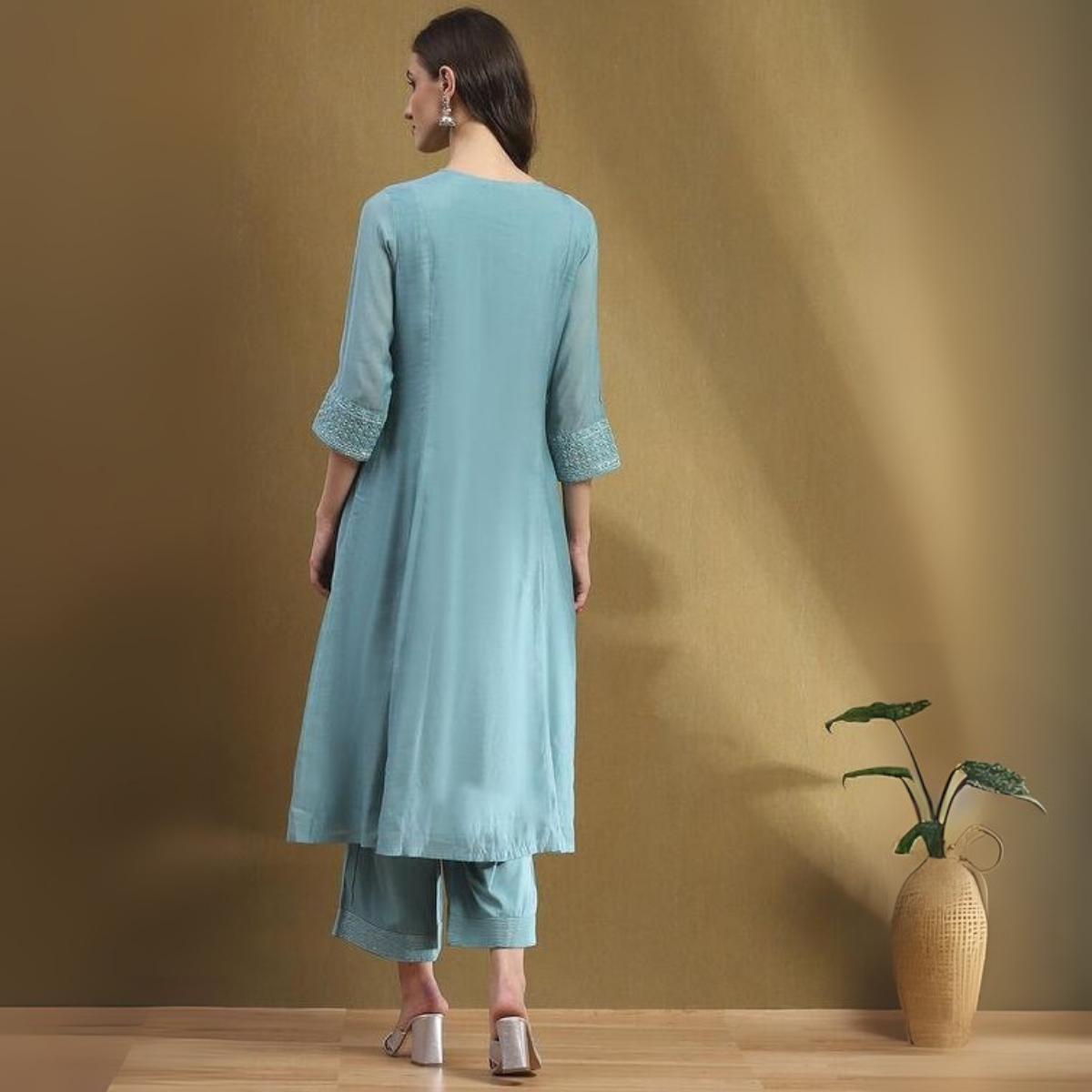 Women’s Kurta Set with Dupatta - Floral Embroidered Cotton Suit | KS-22