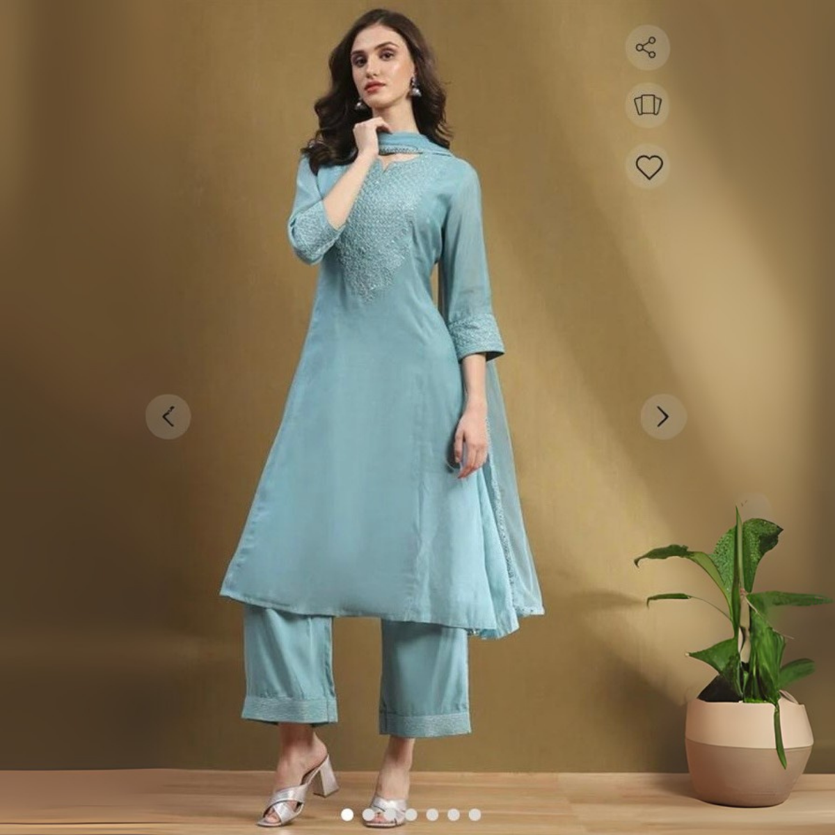 Women’s Kurta Set with Dupatta - Floral Embroidered Cotton Suit | KS-22