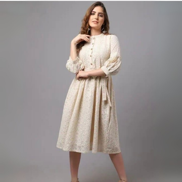 Floral Print Fit & Flare Dress with Waist Tie-Up |  D-05