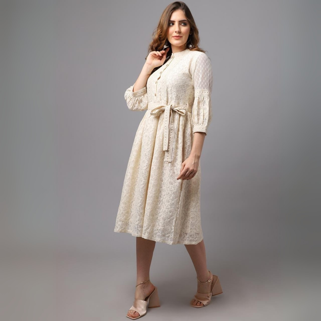 Floral Print Fit & Flare Dress with Waist Tie-Up |  D-05