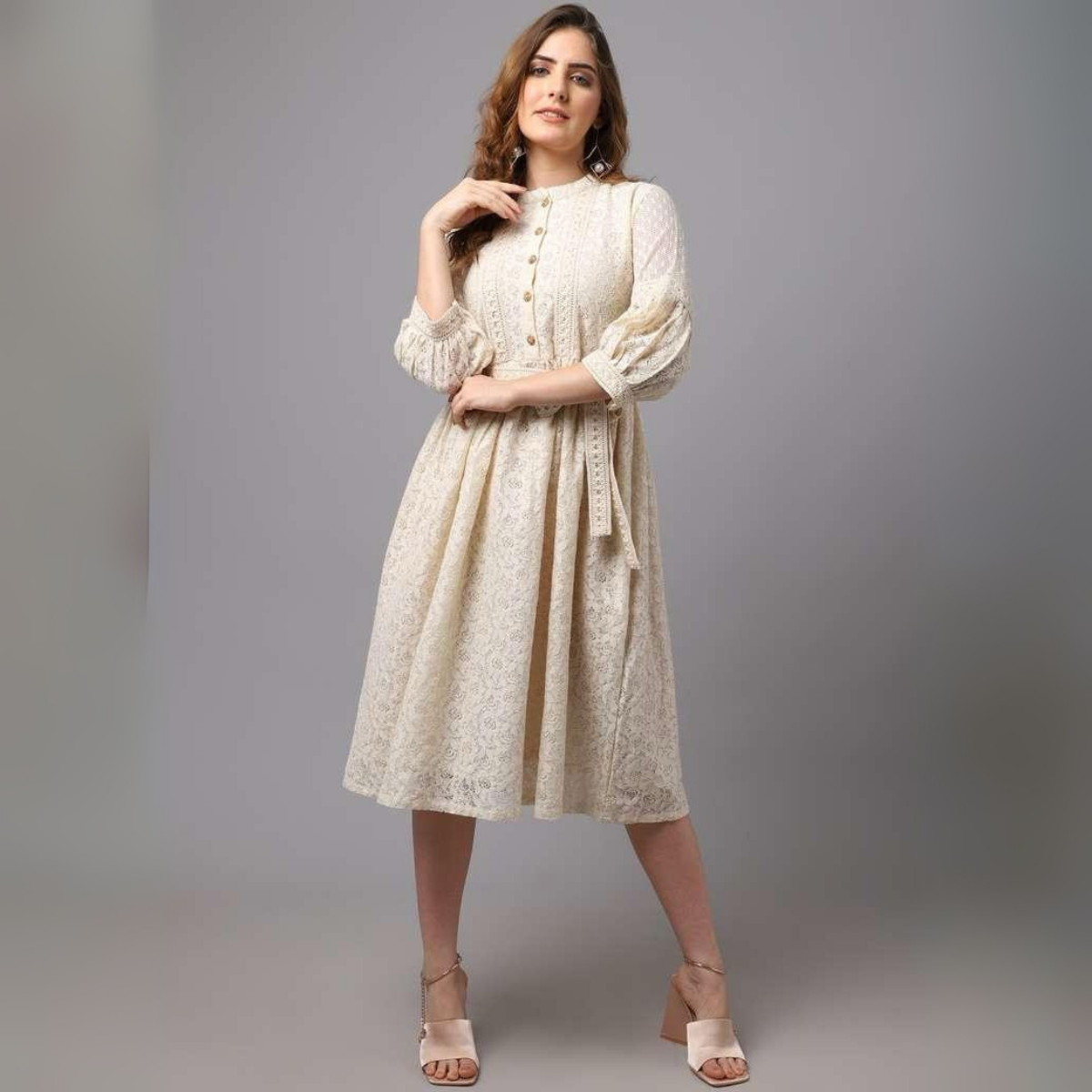Floral Print Fit & Flare Dress with Waist Tie-Up |  D-05