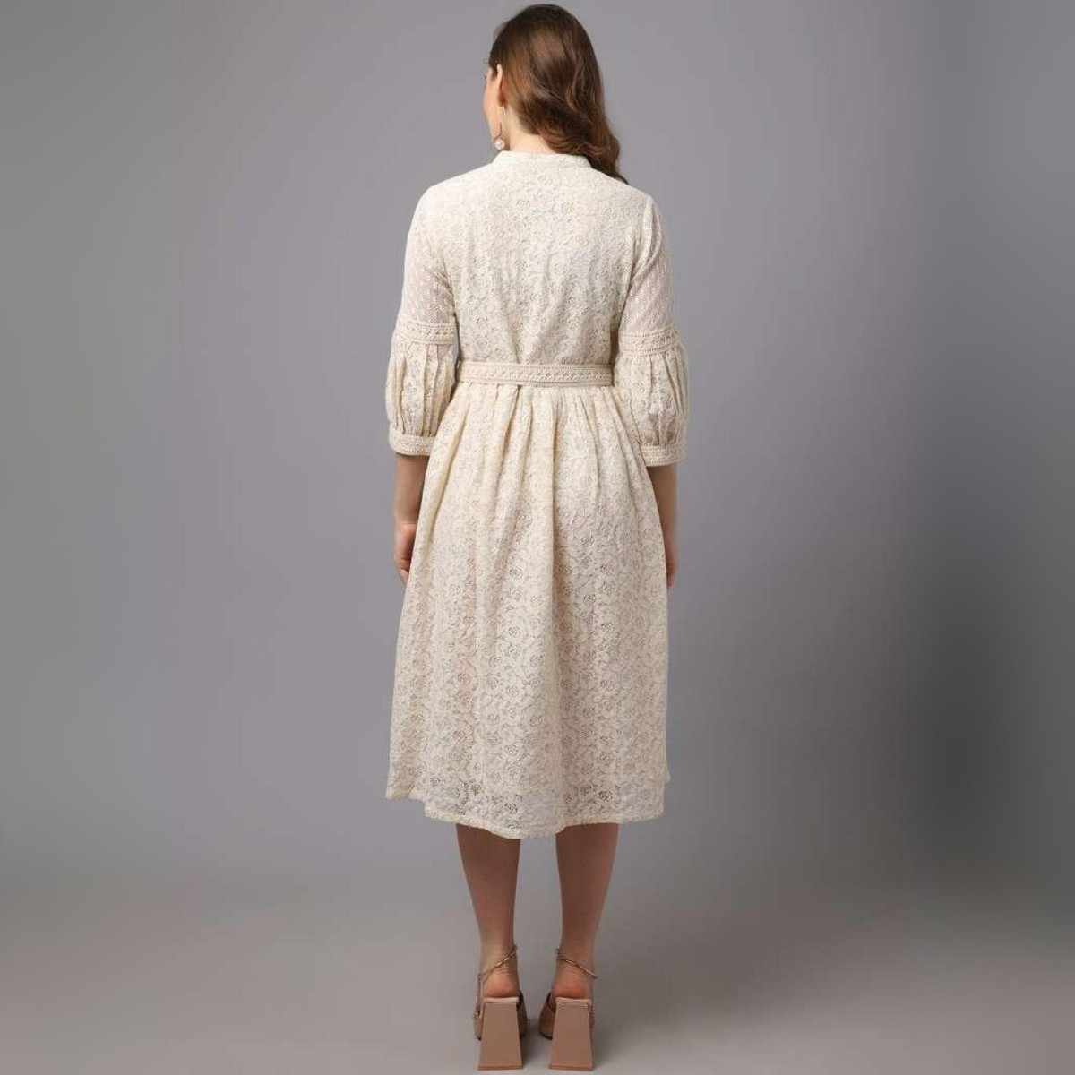 Floral Print Fit & Flare Dress with Waist Tie-Up |  D-05