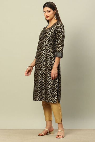 Black Printed Cotton Straight Kurta – Sophisticated & Comfortable Women's Traditional Attire | KS-37