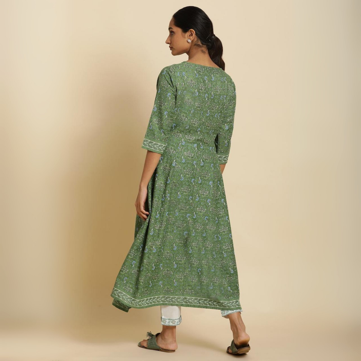 "Forest Green Printed Panelled Kurta for Women – Elegant Ethnic Wear | KS-71