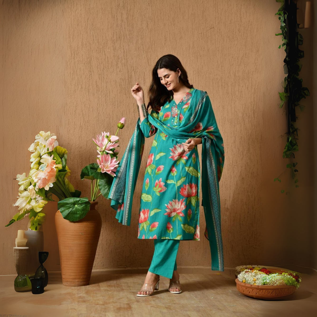 Women's Cotton Kurta & Pant With Dupatta Set | KS-20