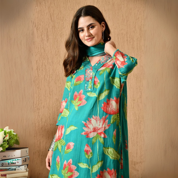 Women's Cotton Kurta & Pant With Dupatta Set | KS-20
