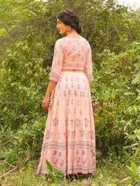 Peach Floral Printed Lehenga Choli with Dupatta – Elegant Indian Ethnic Wear for Weddings & Festive Occasions  | LS-03
