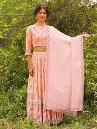 Peach Floral Printed Lehenga Choli with Dupatta – Elegant Indian Ethnic Wear for Weddings & Festive Occasions  | LS-03