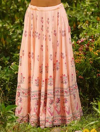 Peach Floral Printed Lehenga Choli with Dupatta – Elegant Indian Ethnic Wear for Weddings & Festive Occasions  | LS-03
