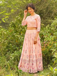 Peach Floral Printed Lehenga Choli with Dupatta – Elegant Indian Ethnic Wear for Weddings & Festive Occasions  | LS-03
