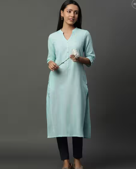 Women’s Striped Straight Kurta with No Darts – Classic and Comfortable Fit | KS-44
