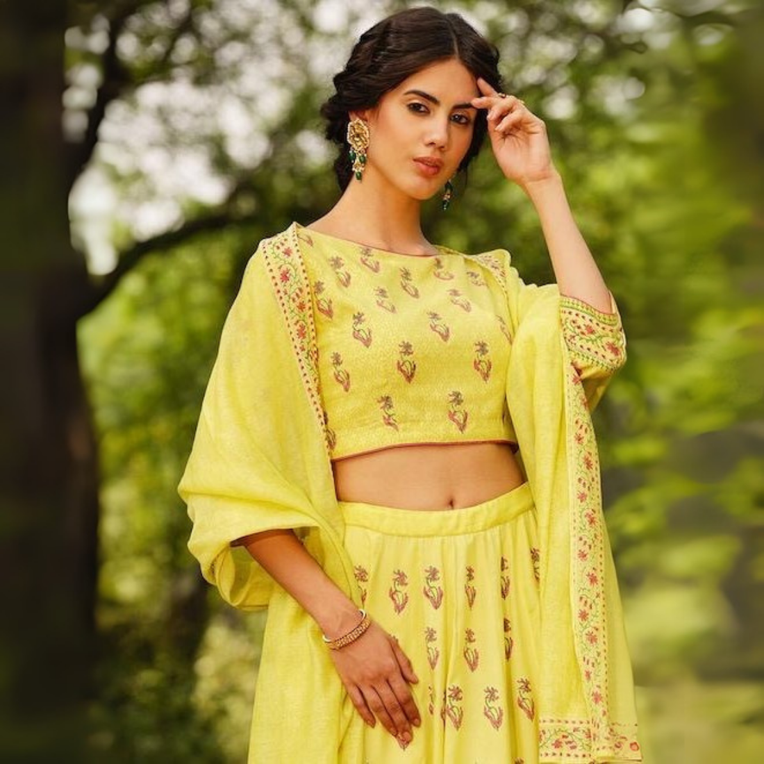 Yellow Floral Printed Lehenga Choli with Dupatta – Elegant Indian Ethnic Wear for Weddings & Festive Occasions | LS-02