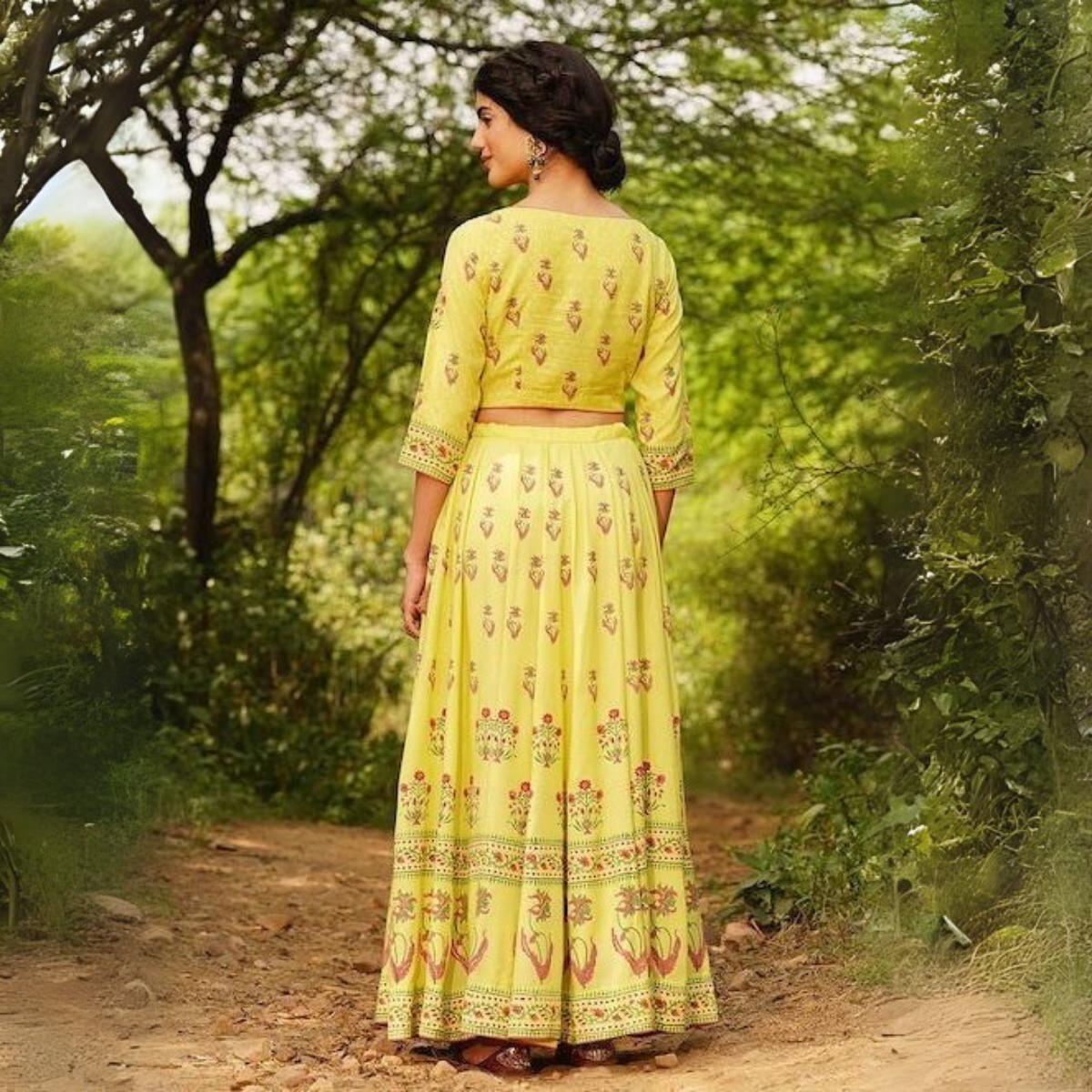 Yellow Floral Printed Lehenga Choli with Dupatta – Elegant Indian Ethnic Wear for Weddings & Festive Occasions | LS-02