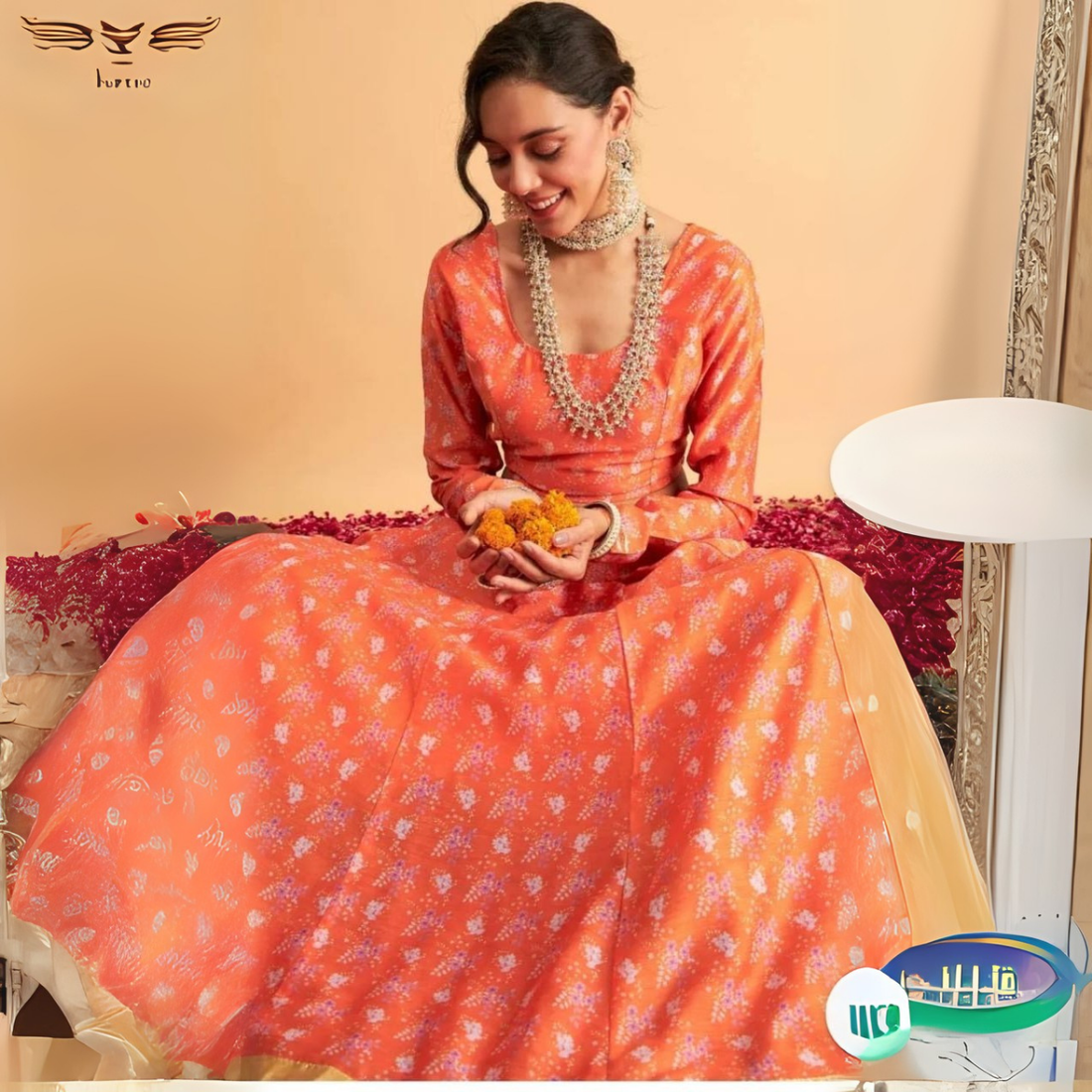 Orange Silk Printed Lehenga Choli with Golden Border – Festive & Wedding Ethnic Wear for Women | LS-04
