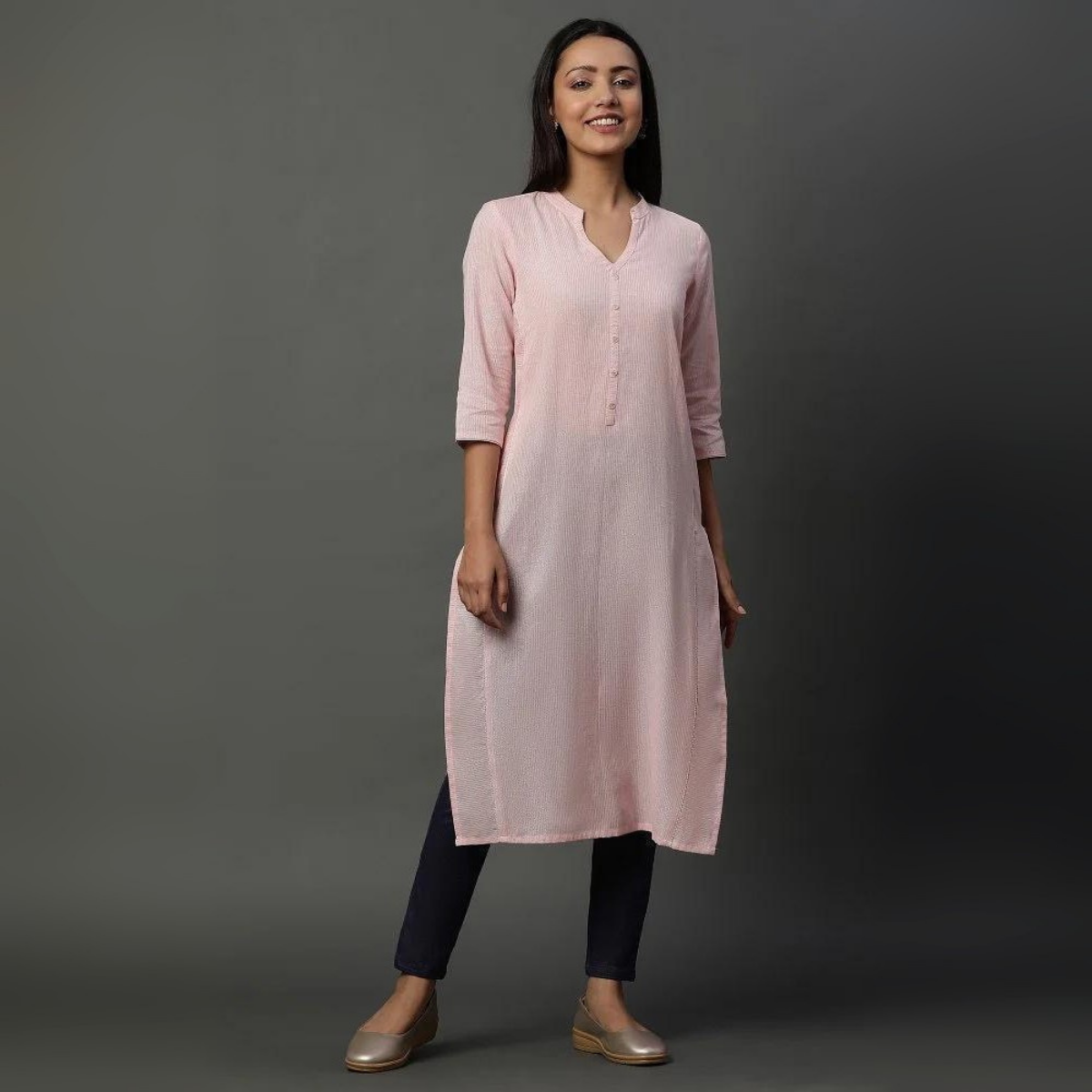 Women’s Cotton Straight Kurta with Striped Pattern - Comfortable Ethnic Wear | KS-47