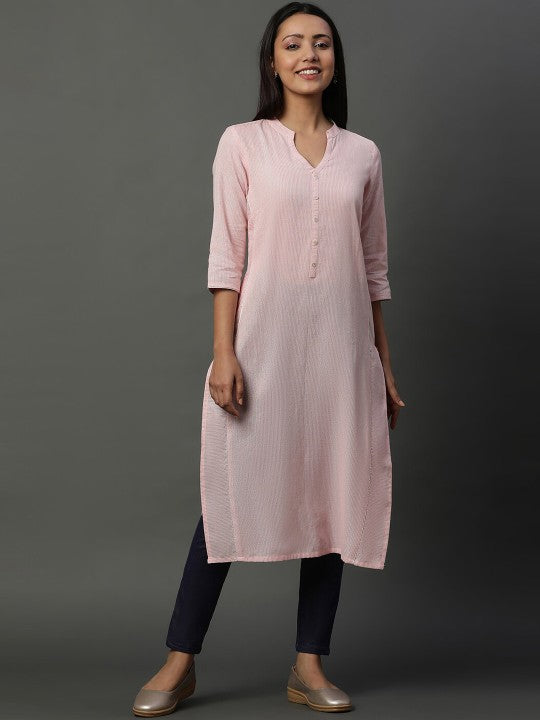 Women’s Cotton Straight Kurta with Striped Pattern - Comfortable Ethnic Wear | KS-47