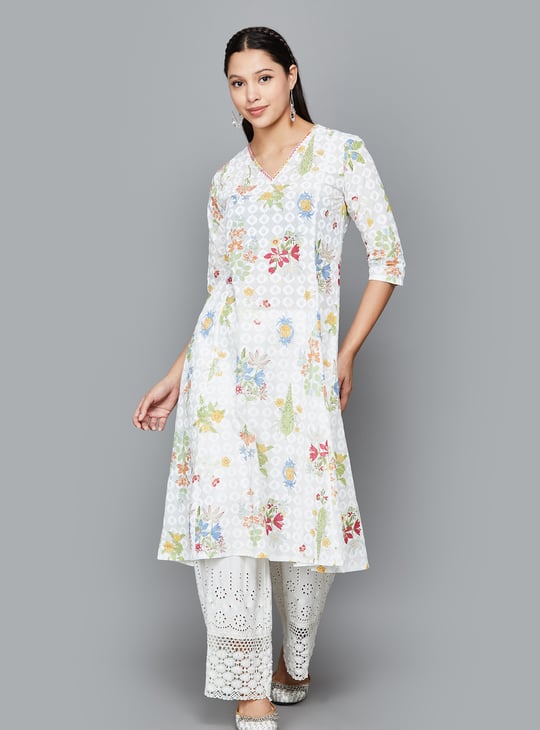 Casual & Chic Women’s Printed A-Line Kurta with Unique Neckline | KS-46